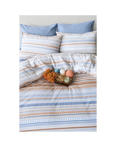 Juego de cama Scala de algodón estampado azul con funda de almohada - 140x200 cm