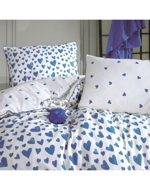 Amour Bleu Bettgarnitur aus bedruckter Baumwolle mit Kissenbezug, 140 x 200 cm
