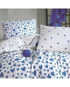 Set letto Amour Bleu in cotone stampato con 2 federe