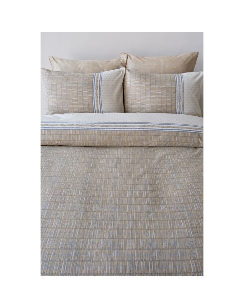 Parure de lit avec 2 taies d'oreiller en coton imprimé Milet beige - 200x200 cm