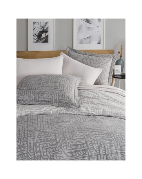 Parure de lit avec 2 taies d'oreiller Flanelle de en coton imprimé Zenith gris