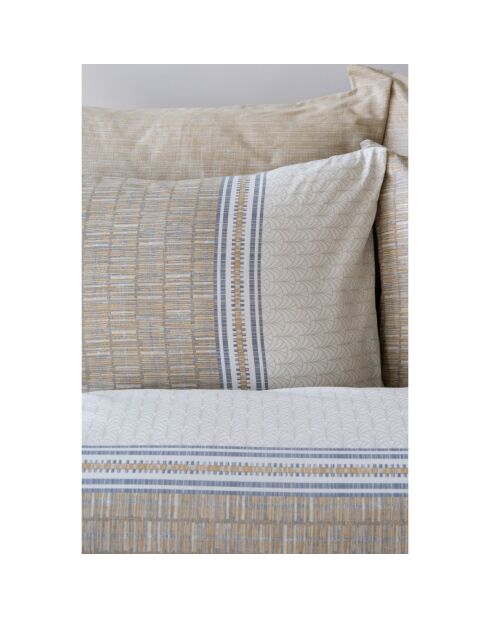 Parure de lit avec 2 taies d'oreiller en coton imprimé Milet beige - 200x200 cm