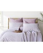 Parure housse de couette avec 2 taies d'oreiller en coton gaufré mauve