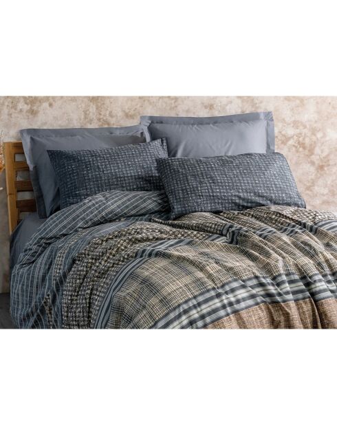 Set copripiumino in cotone stampato antracite con 2 federe