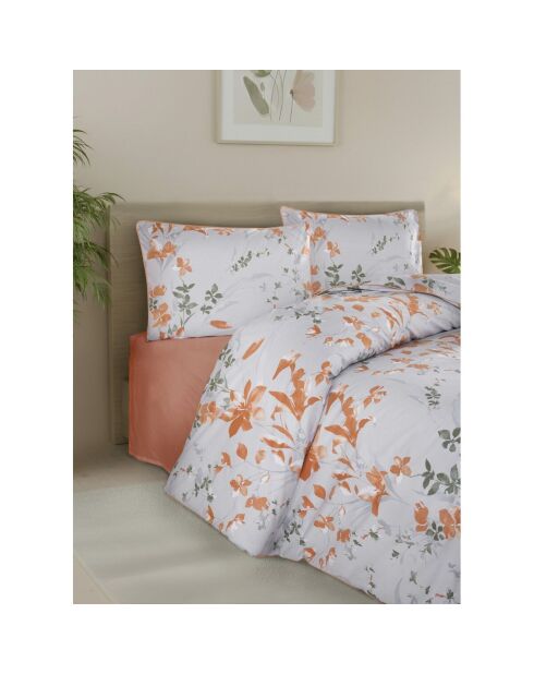 Parure housse de couette avec 2 taies d'oreiller en coton imprimé orange