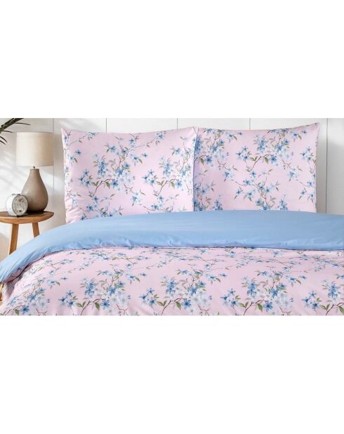 Juego de funda nórdica de algodón estampado rosa con 2 fundas de almohada