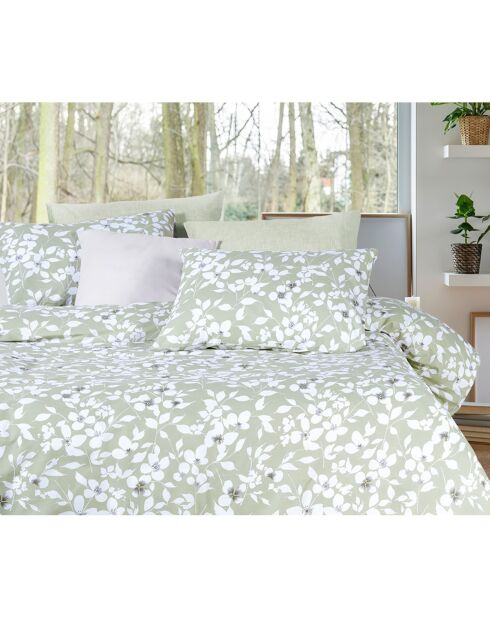 Parure housse de couette avec une taie d'oreiller en coton verte - 140x200 cm
