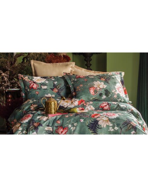 Juego de funda de edredón de algodón estampado verde con 2 fundas de almohada