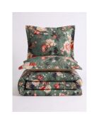 Juego de funda de edredón de algodón estampado verde con 2 fundas de almohada