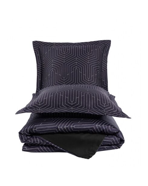 Parure housse de couette avec 2 taies d'oreiller en coton imprimé noire - 240x220 cm