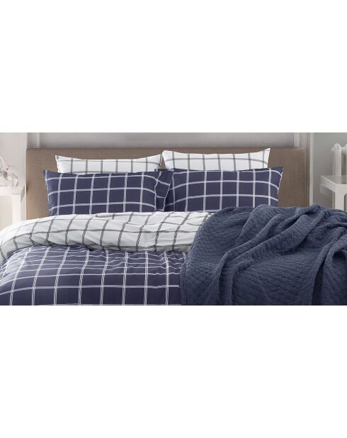 Parure housse de couette avec 2 taies d'oreiller en coton imprimé bleu marine