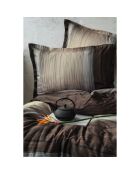Parure housse de couette avec 2 taies d'oreiller en coton imprimé marron/beige - 240x220 cm