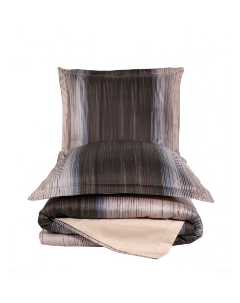 Parure housse de couette avec 2 taies d'oreiller en coton imprimé marron/beige - 240x220 cm