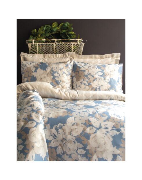 Blauw/beige bedrukt katoenen dekbedovertrekset met 2 kussenslopen - 240x220 cm