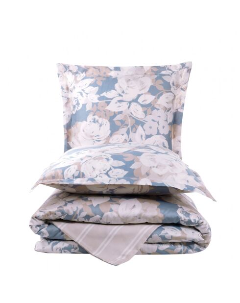 Juego de funda nórdica de algodón estampado azul/beige con 2 fundas de almohada, 240 x 220 cm