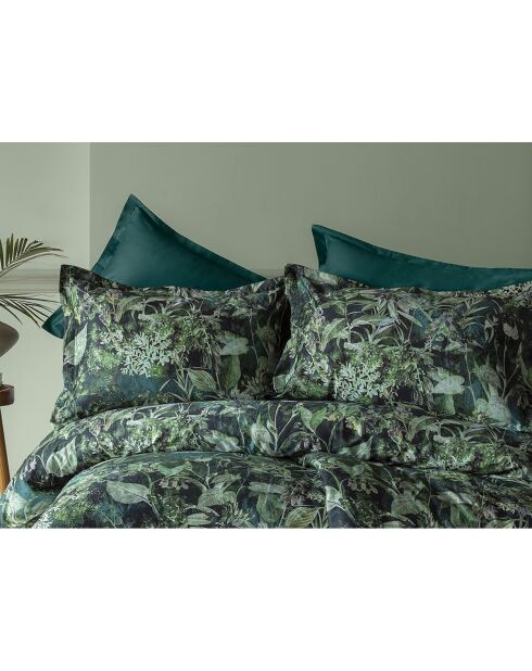 Juego de funda de edredón de algodón estampado verde con 2 fundas de almohada