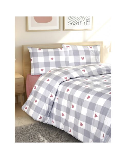 Set copripiumino in cotone stampato grigio con 2 federe
