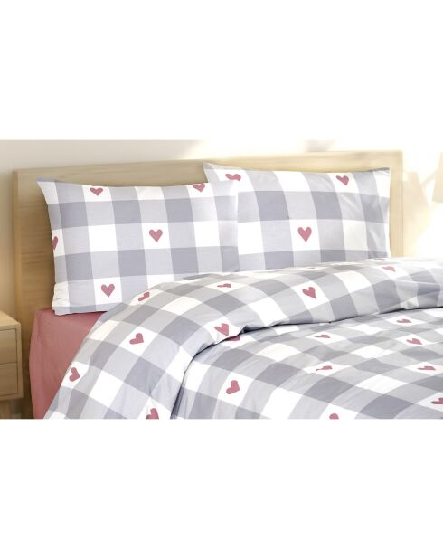 Parure housse de couette avec 2 taies d'oreiller en coton imprimé grise
