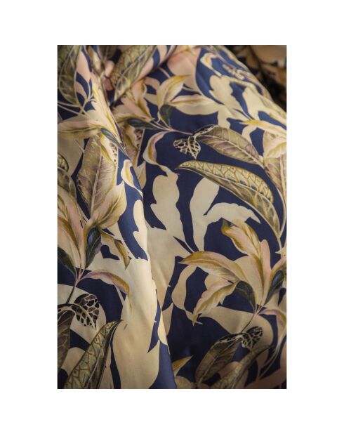 Parure housse de couette avec 2 taies d'oreiller en coton imprimé bleu/beige