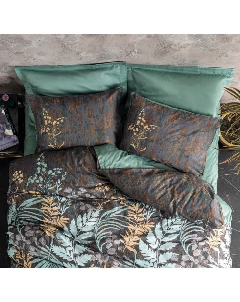 Parure housse de couette avec 2 taies d'oreiller en coton imprimé verte