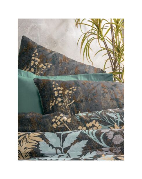 Parure housse de couette avec 2 taies d'oreiller en coton imprimé verte