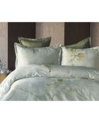 Juego de funda de edredón de algodón estampado verde con 2 fundas de almohada