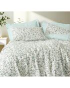 Parure housse de couette avec 2 taies d'oreiller en coton imprimé verte