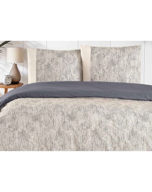 Parure housse de couette avec un taie d'oreiller en coton imprimé beige - 140x200 cm