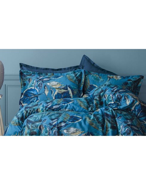 Set copripiumino in cotone stampato blu con 2 federe
