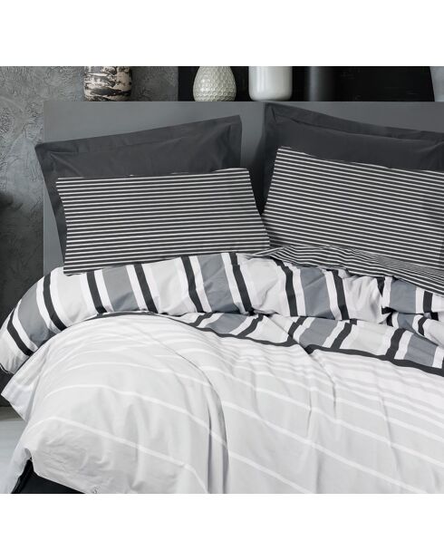 Set copripiumino in cotone stampato grigio con 2 federe