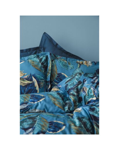 Juego de funda de edredón de algodón estampado azul con 2 fundas de almohada