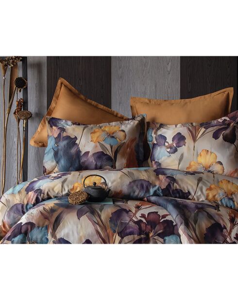 Parure housse de couette avec 2 taies d'oreiller en coton imprimé violette