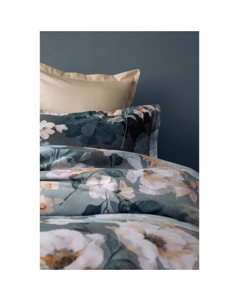 Juego de funda de edredón de algodón estampado verde con 2 fundas de almohada