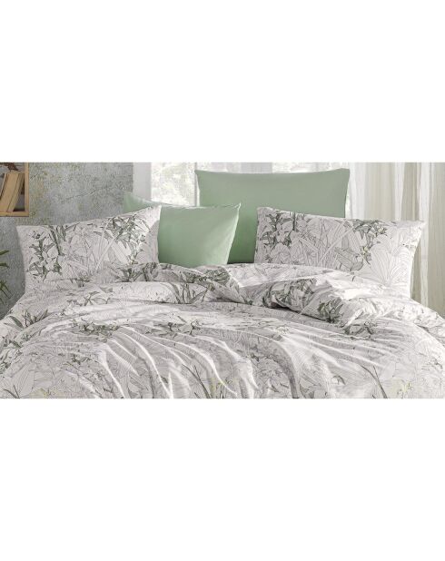 Parure housse de couette avec 2 taies d'oreiller en coton imprimé verte