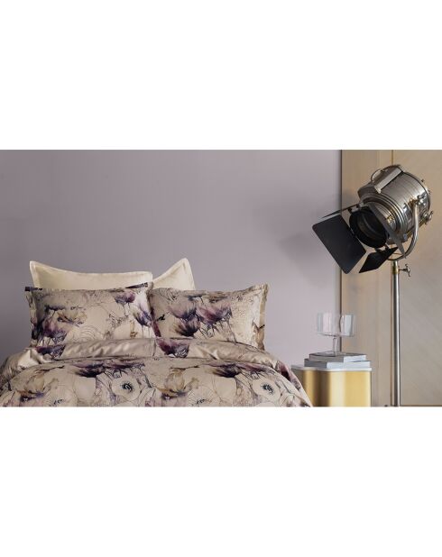 Parure housse de couette avec 2 taies d'oreiller en coton imprimé violette - 240x220 cm