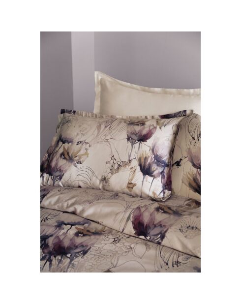 Parure housse de couette avec 2 taies d'oreiller en coton imprimé violette - 240x220 cm