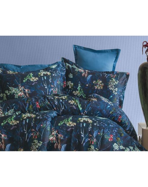 Set copripiumino in cotone stampato blu con 2 federe