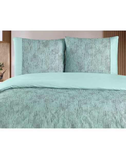 Parure housse de couette avec un taie d'oreiller en coton imprimé verte