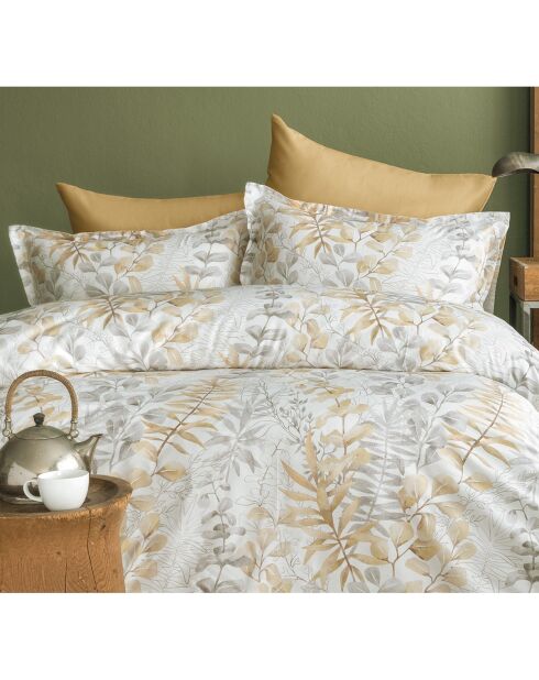 Parure housse de couette avec 2 taies d'oreiller en coton imprimé beige - 260x240 cm