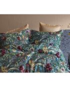 Parure housse de couette avec 2 taies d'oreiller en coton imprimé vert/bordeaux