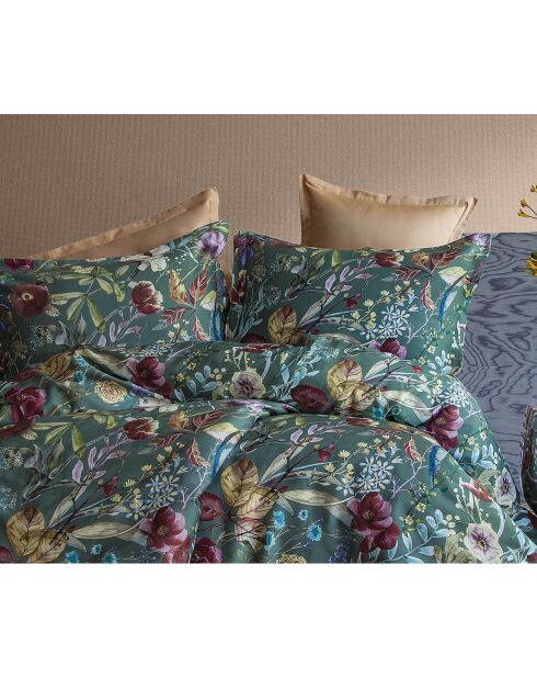 Parure housse de couette avec 2 taies d'oreiller en coton imprimé vert/bordeaux