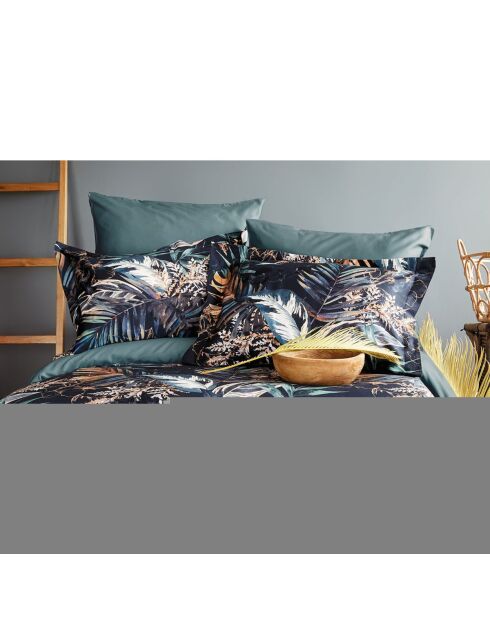 Set copripiumino in cotone stampato blu con 2 federe