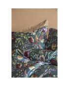Parure housse de couette avec 2 taies d'oreiller en coton imprimé vert/bordeaux