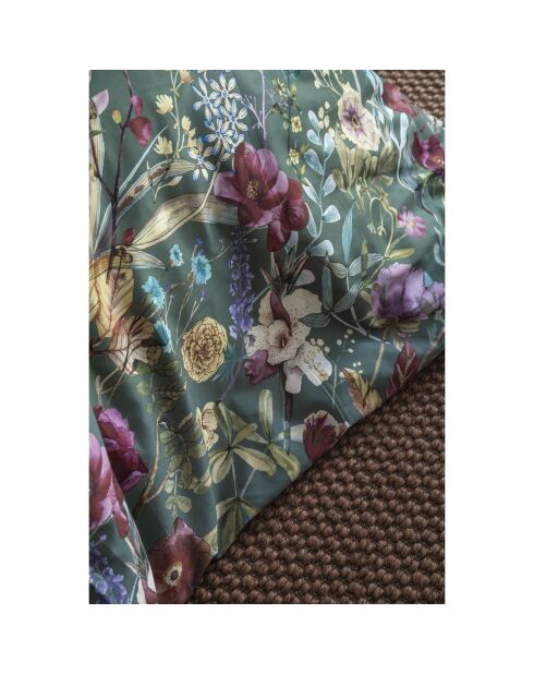Parure housse de couette avec 2 taies d'oreiller en coton imprimé vert/bordeaux