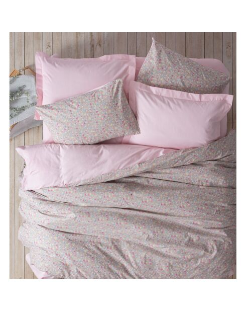 Rosa bedrucktes Bettbezug-Set aus Baumwolle mit 2 Kissenbezügen