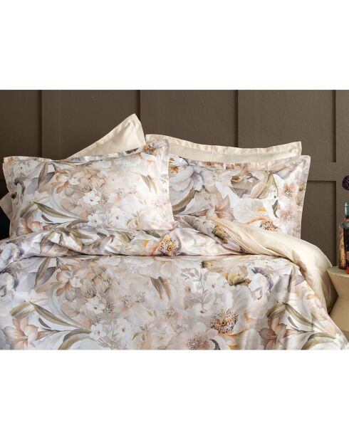 Parure housse de couette avec 2 taies d'oreiller en coton imprimé beige