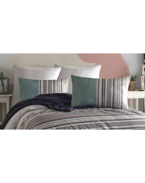 Juego de funda nórdica de algodón estampado verde con funda de almohada -140x200 cm