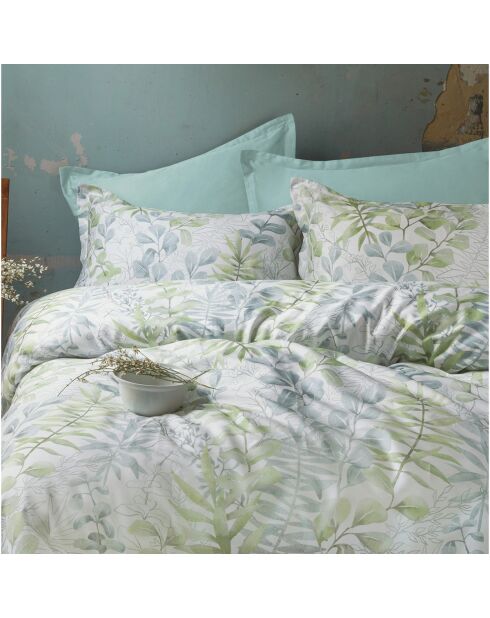 Juego de funda nórdica de algodón estampado verde con 2 fundas de almohada, 240 x 220 cm