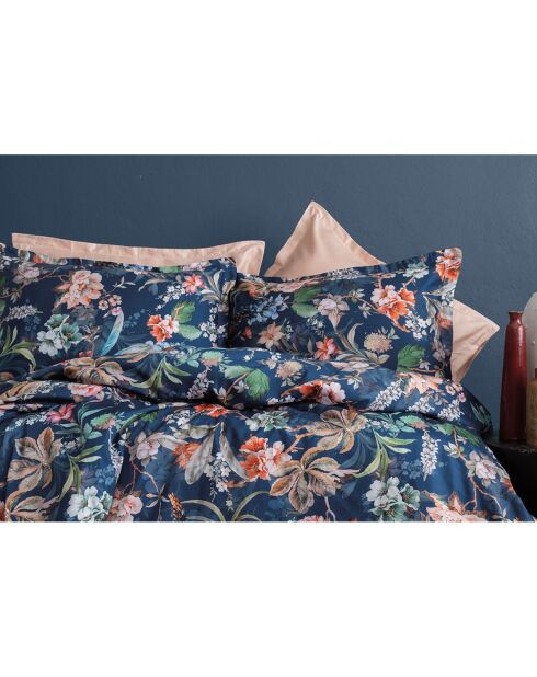 Set copripiumino in cotone stampato blu con 2 federe