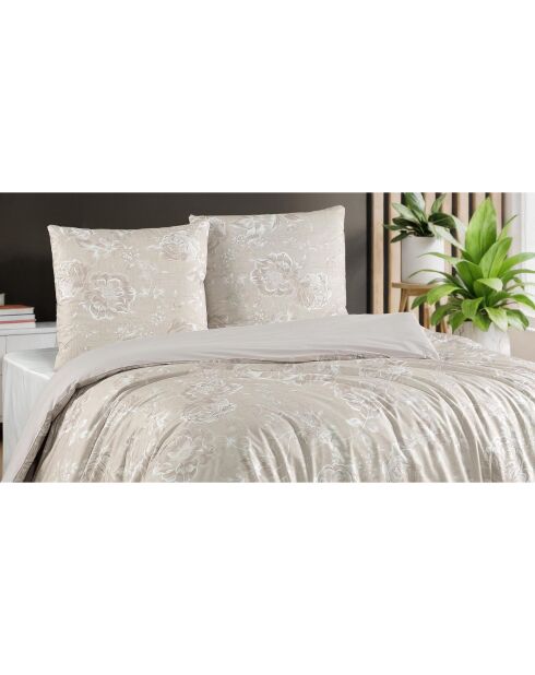 Parure housse de couette avec un taie d'oreiller en coton imprimé beige -140x200 cm